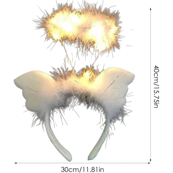 Hvidt, fluffy hovedbeklædning med fjerlys, engelvingepandebånd, L