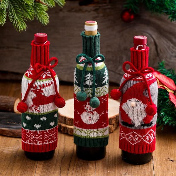 Jul vin flaska väskor set om 3, handgjorda röda vin flaska Gi