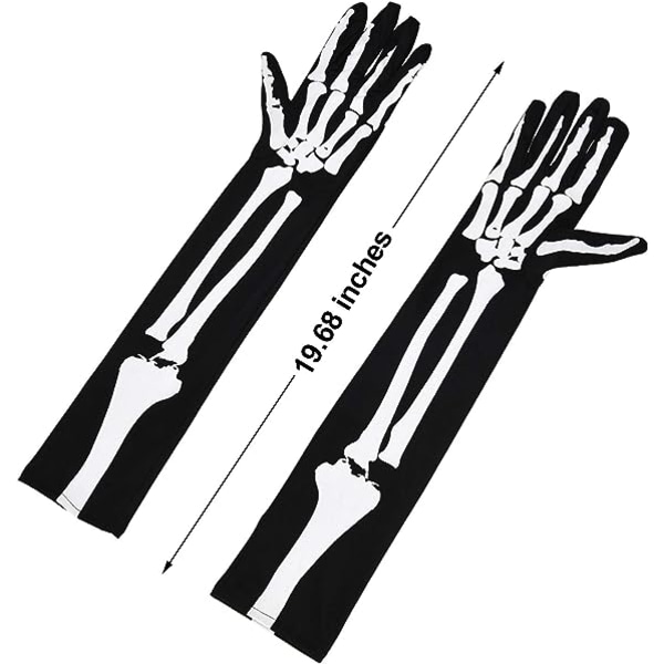 2 par skeletthandskar Dödskallehandskar Lång arm Hel fingerhandskar