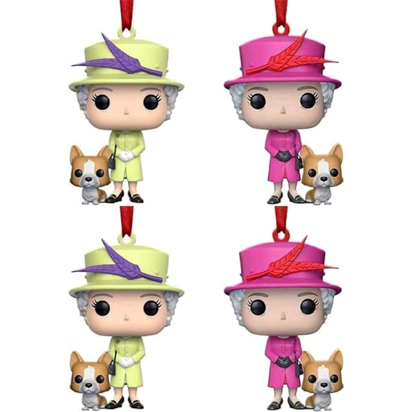 4 stk. Elizabeth II Queens og Corgi akryl souvenirs, søde tegneseriefigurer