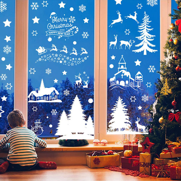 27 statiska jul-fönsterdekaler, fönsterglasdekaler, vit