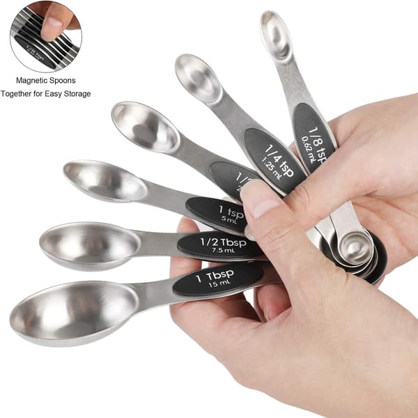 Magnetisk måleskje sett med 6 stable dobbeltsidige rustfrie