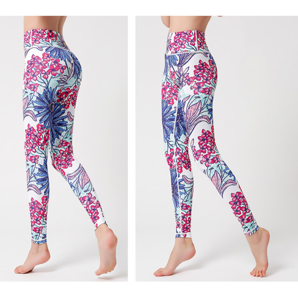 Damer Højtaljede Skinny Trykte Sports Fitness Yoga Bukser-HK283 M