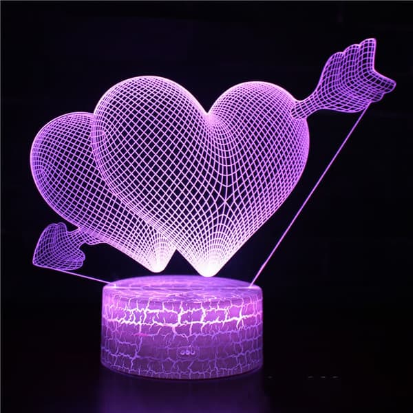 Hjerteformet nattlys for barn, 3D illusjonslampe, LED-lys,