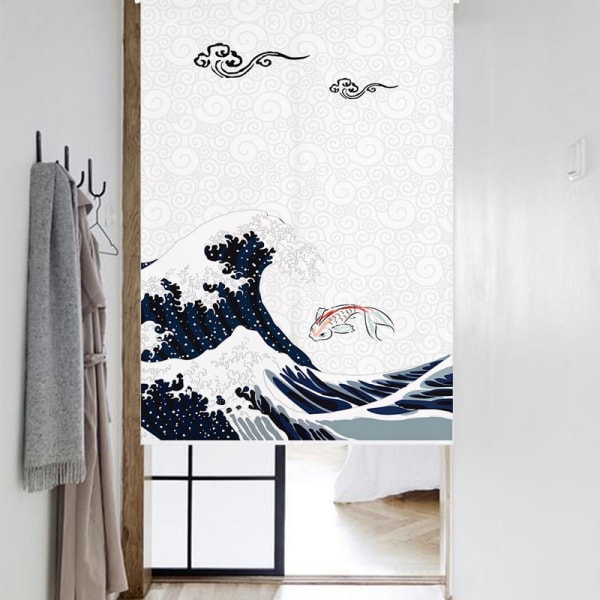 Kala ja aalto japanilainen Feng Shui -sisäänkäyntiverho (aalto, 33 tuumaa