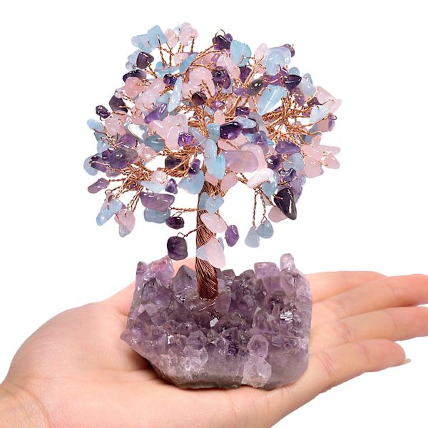 Luonnollinen ametisti kristallikivi rahapuu ametisti kvartsi kristalliryhmän pohjalla Bonsai puu Feng Shui työpöydän koriste vaurauteen ja onneen 4.5\"-6\"