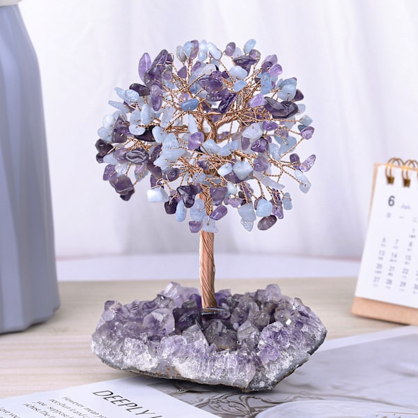 Luonnollinen ametisti kristallikivi rahapuu ametisti kvartsi kristalliryhmän pohjalla Bonsai puu Feng Shui työpöydän koriste vaurauteen ja onneen 4.5\"-6\"