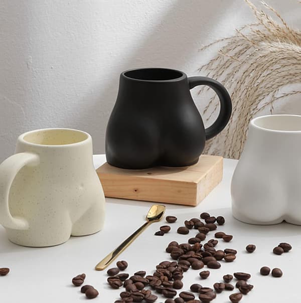 Intressant höftkaffemugg, 3D höftkeramisk kaffemugg, original