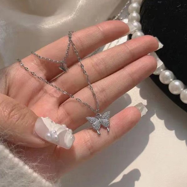 Silver Butterfly Cubic Zircon Crystal hänge halsband nyckelben