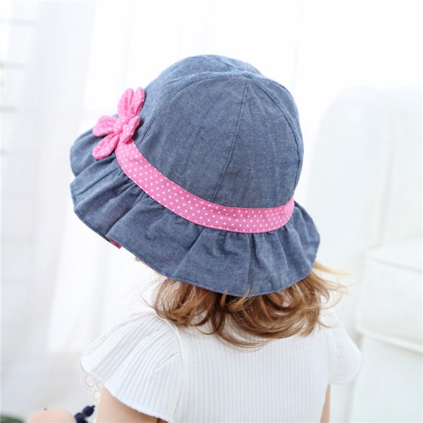 2 st flickor denim solhatt för baby barn polka prick band och magenta