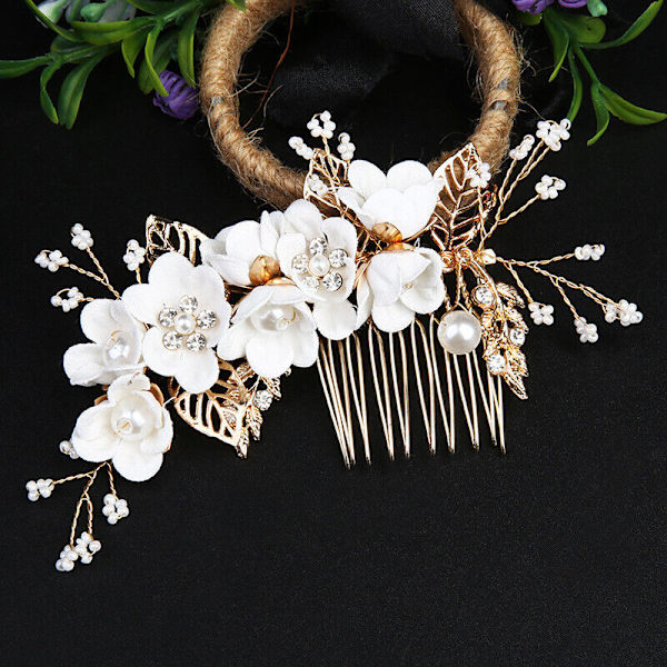 Brud bröllop hårkam klämma kristall strass blomma pärla