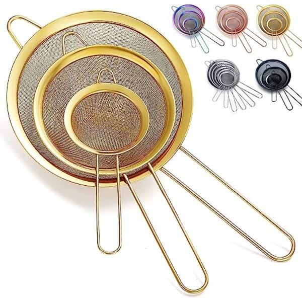 3 stk. Guld Mel Sie til Bagning, Rustfrit Stål Sie