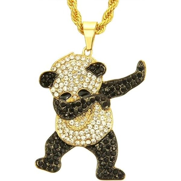 Unisex Iced Out Full Diamond Panda Hänge Halsband Hip Hop Halsband