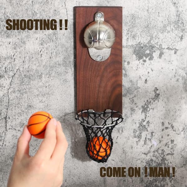 Väggmonterad basketflasköppnare, kapsylinsamlare med