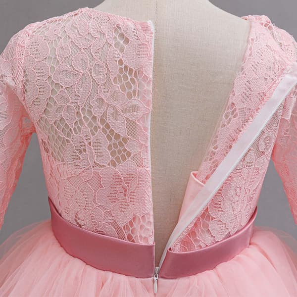 Flickor Elegant Blommig Spets Afton Balklänning Lager Rosett Tyll Bröllopsfestklänningar för 4-14 År Pink 150CM/9-10Years
