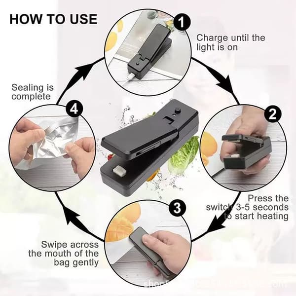 Charge Sealer Bag Plastförpackning Mat Värmeförseglare Stäng Väskor