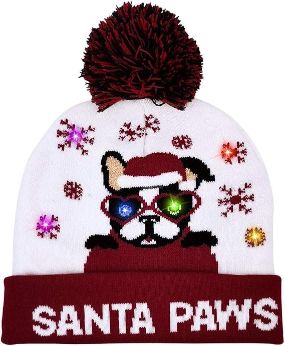 LED Julehat, Unisex Lysende Julehat Strikket Hat Hol
