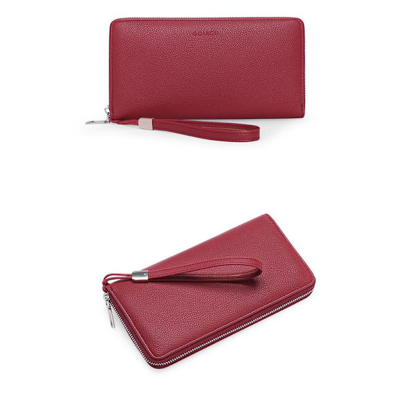 Damepung RFID Blokerende Læder Zip Around Pung Stor Kapacitet Lang Pung Kreditkort Clutch Wristlet - Bourgogne