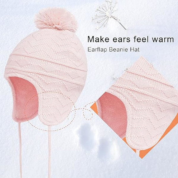 Toddler Earflap Beanies og Halstørklæder Strikkede Pige Tykke Varme Pompom