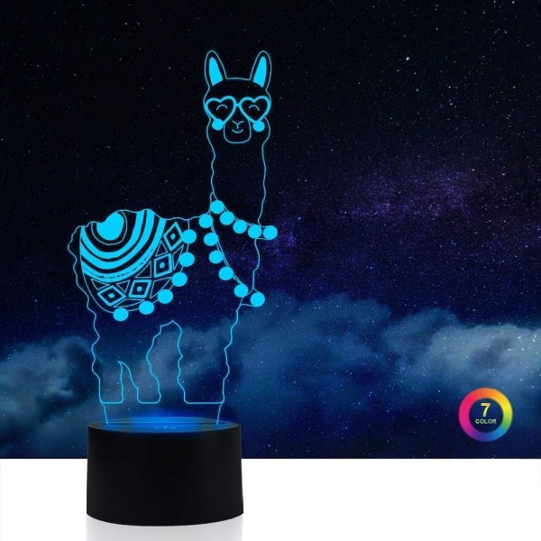 Lampor för barn, Alpaca 3D Illusion Lampa Nattljus 7 färger Kap