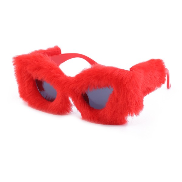 Vinterröda plyschsolglasögon för kvinnor Mode Cat Eye-solglasögon
