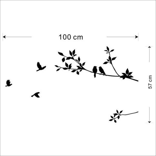 Set av 3 flygande fåglar mellan trädgrenar Väggdekorationsklistermärken