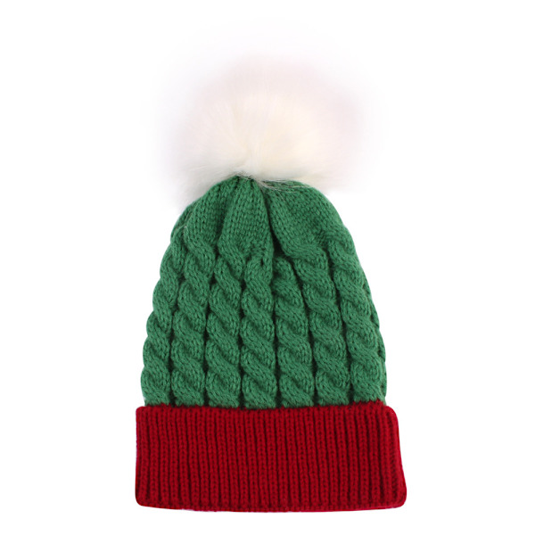 Jule strikket lue for barn varm solid ull ball cap (grønn)