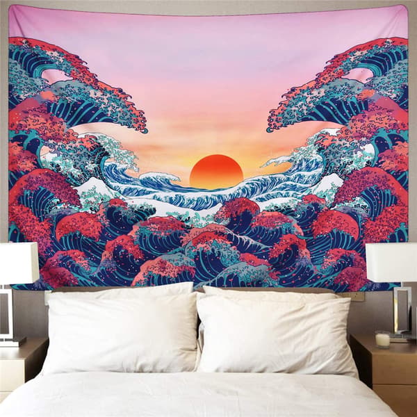 Tapestry Big Waves with Sunset View Mandala Tapestry B 180*230cm