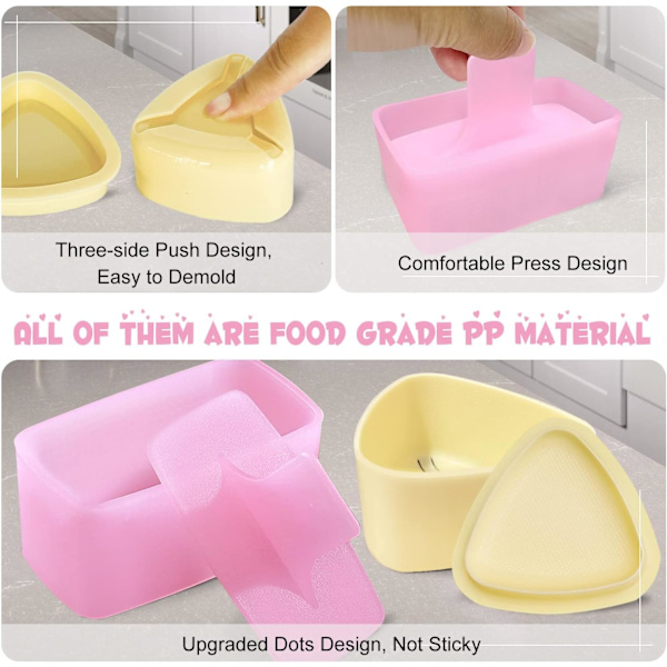 Set med 3 rismallar, anti-spam non-stick press, klassisk triangel