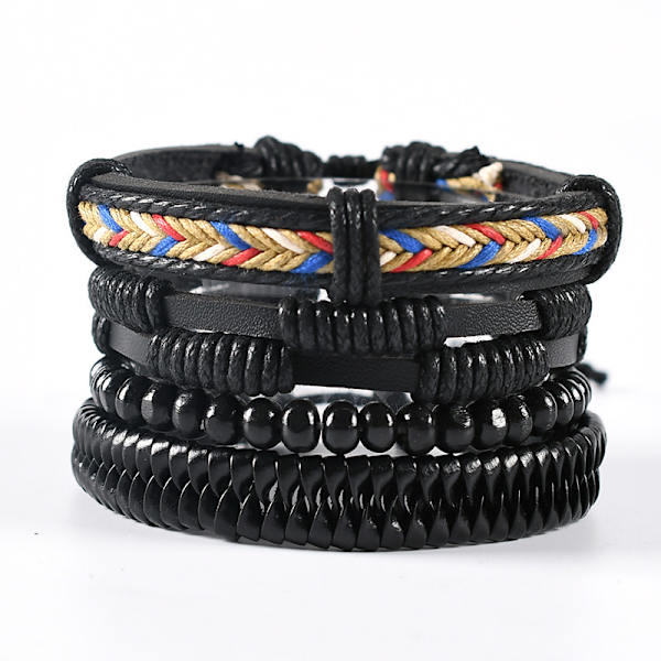 4 st läderarmband för män och kvinnor, flätade manschettarmband