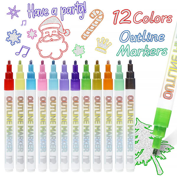 Drøm Twin Line Profil Pen 12 Farver DIY Manuel Multicolor Chri