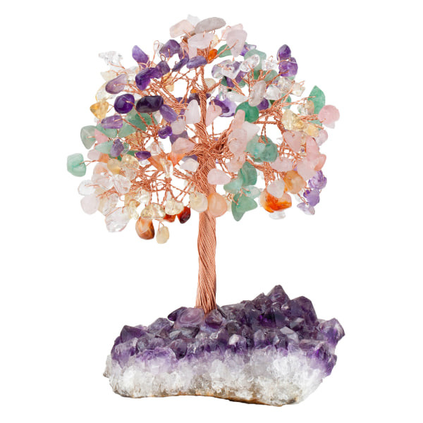 Natural Amethyst Crystal Stone Money Tree with Amethyst Quartz Crystal Cluster Base Bonsai Tree Feng Shui Desk Decoration for Wealth and Luck 4.5"-6"