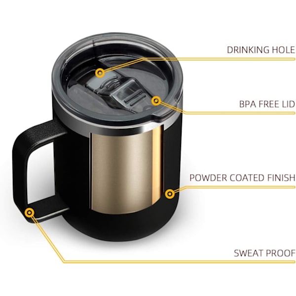 12oz Rostfritt Stål Isolerad Kaffe Mugg med Handtag, Dubbelväggig
