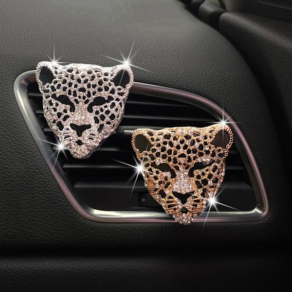 2-pack luftventilationsklämma, kristall leopard bil luftfräschare ventilklämma