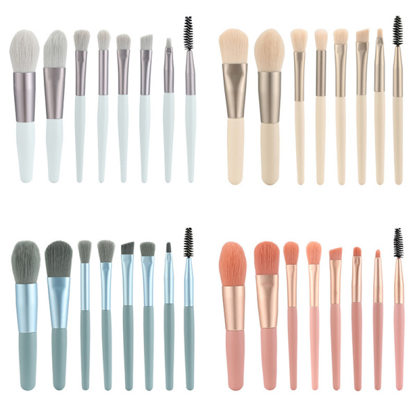 8 Macaron Matte Plastik Håndtag Mini Makeup Pensel Sæt Bærbare Så