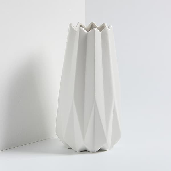Keramisk vase Pampas gress vase Håndlaget geometrisk hvit gull mod