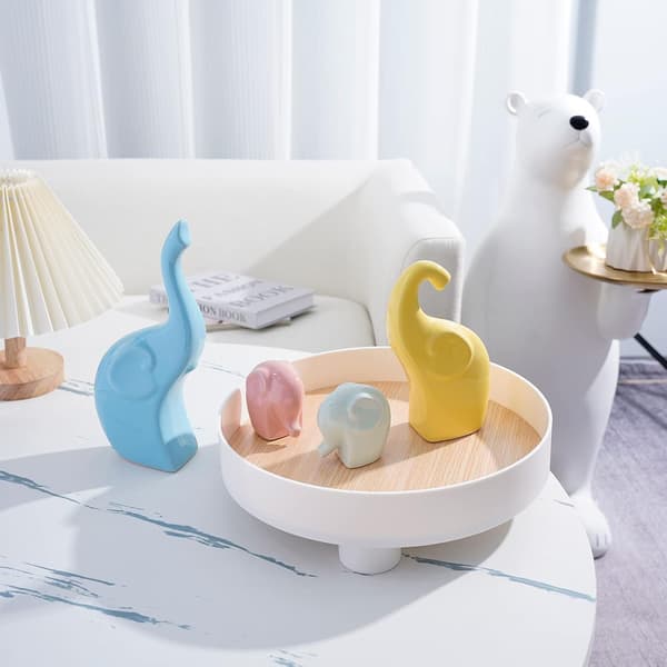 Keramisk Elefant Figur, 4PCS Abstrakt Staty för Heminredning,