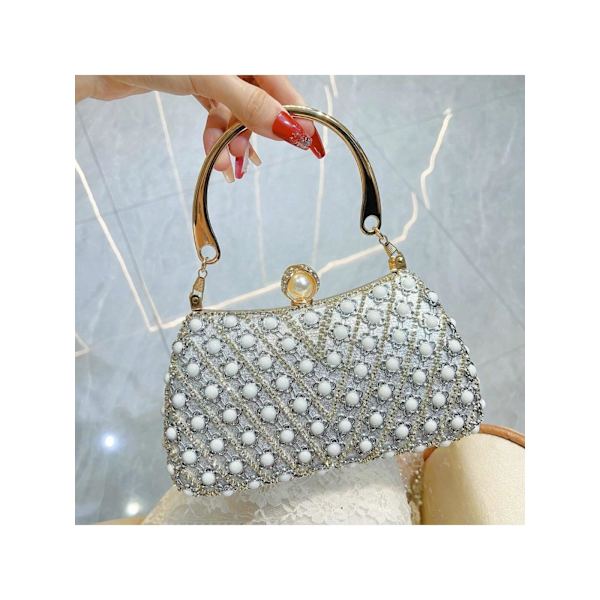 Dame Banket Clutch, Diamant Håndtaske, Perle Skuldertaske, Egnet Til Formelle Lejligheder Såsom Fester Og Dates silver