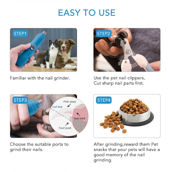 Elektrisk kloslipmaskin för husdjur, nagelklippare, verktygssats, USB, hund och katt