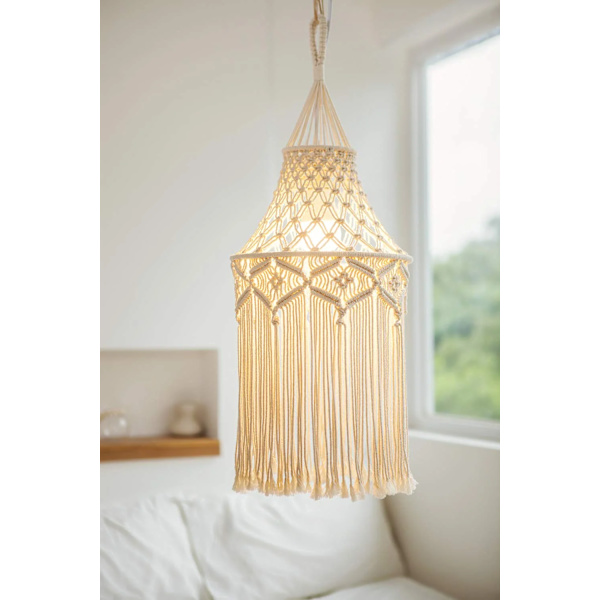 Boho Macrame Lampskärm Hängande Ljusöverdrag Modern Kontor Sovrum