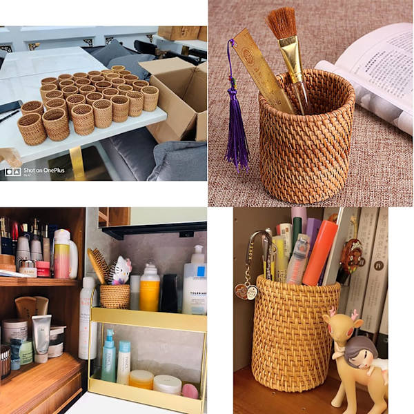 Rattan blyantholder sæt med 2, håndlavet flettet makeup børsteholder