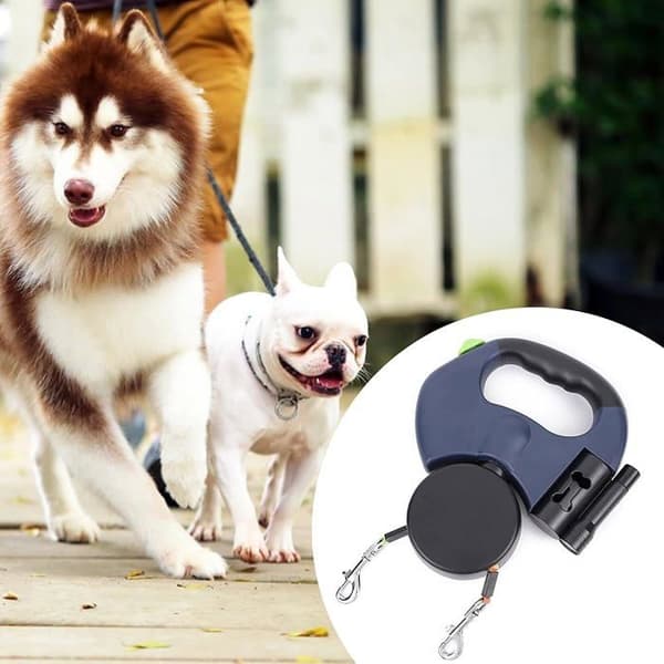 Hundkoppel, utdragbart hundkoppel, dubbelkoppel för 2 hundar, utdragbart hundkoppel, utdragbart, förlängningsbart, KOPPEL
