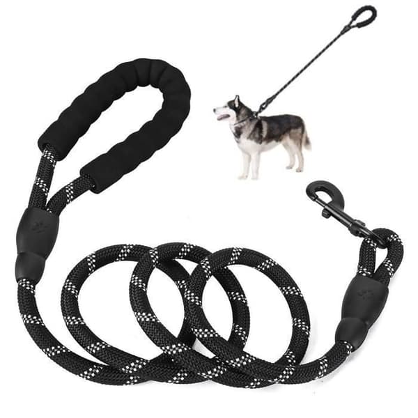 Hundkoppel, 2 m rep - Vadderat handtag - Reflekterande - Svart