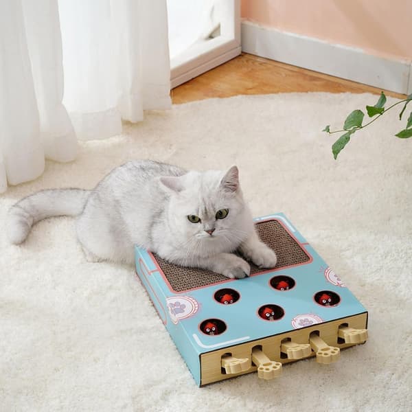 Whack-A-Mole kattleksak med klösbräda - Interaktivt intelligensspel i trä för innekatter, 1-pack