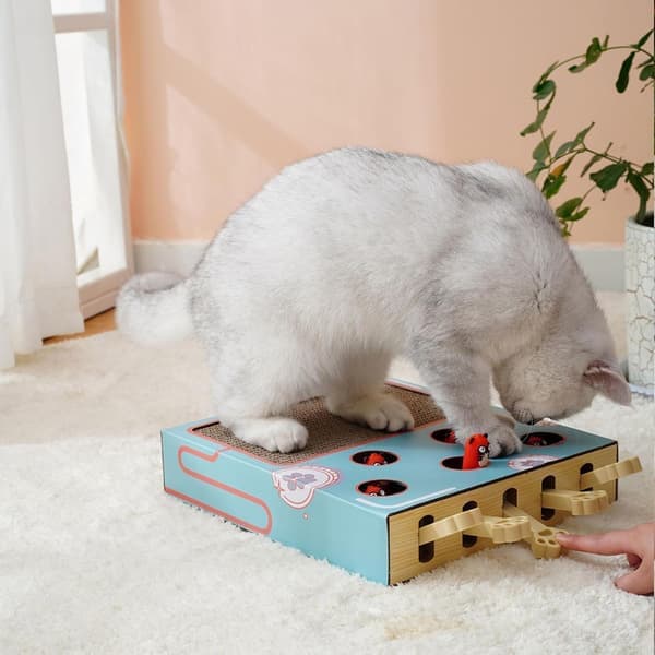 Whack-A-Mole kattleksak med klösbräda - Interaktivt intelligensspel i trä för innekatter, 1-pack
