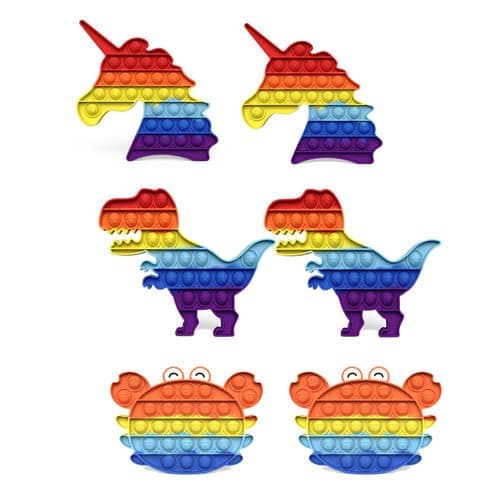 Pop It Fidget Sensorisk Leksaksset – Silikonbubblor med enhörning, krabba, hjärta och dinosaurie, 4-pack