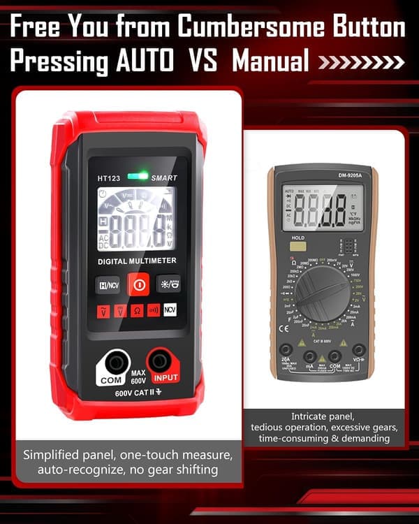 2025 Nyeste model digitalt multimeter med auto-område, DC AC voltmeter og ohm volt amp meter, 4000 tællinger automatisk voltmeter med berøringsfri detektering