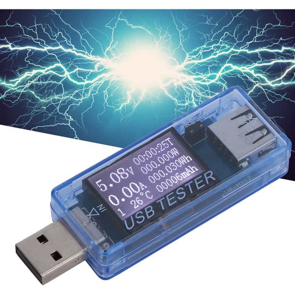 USB digital spänningsprovare, 8-i-1 voltmeter, 0-5A 0-150W 4-30V detektor, blå