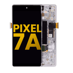 OLED-enhet med ram (med fingeravtryckssensor) för Google Pixel 7a 5G (renoverad) (Snow)