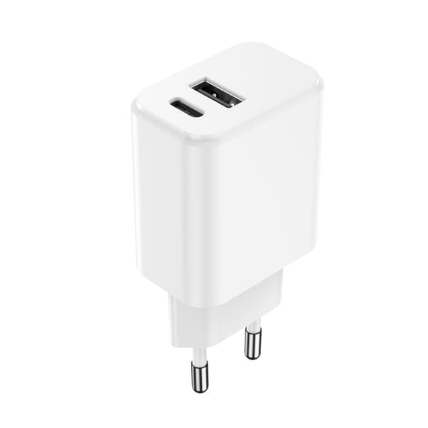 Setty laddare 1x USB + USB-C 3A 20W vit vit